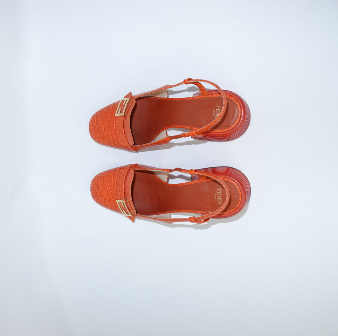 Fendi Orange Mule Heels