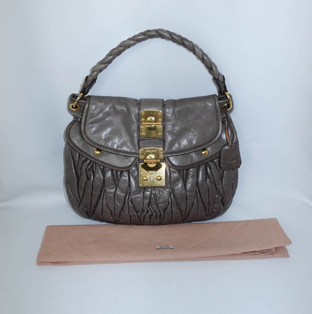 Miu Miu Vintage Grey Matelassé Coffer Shoulder Bag