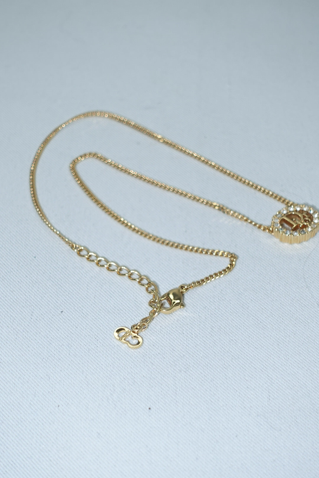 Christian Dior Gold Toned Vintage Necklace Round Crystals Logo