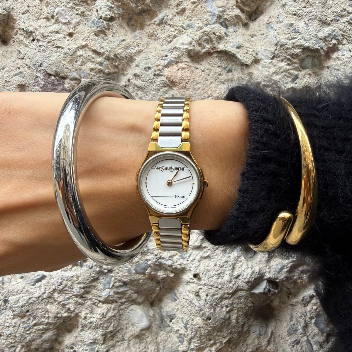 Yves Saint Laurent White Logo Dial Two-Toned Watch