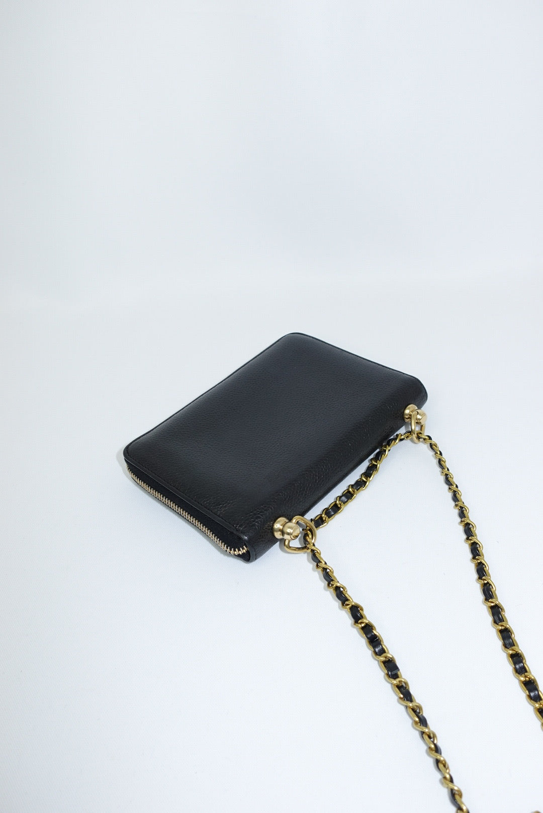 Re-Worked Chanel Black Zip CC Logo Small Vintage Wallet with Chain
