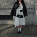 Cream Vintage Dress with Sheer Panel and Leather Collar