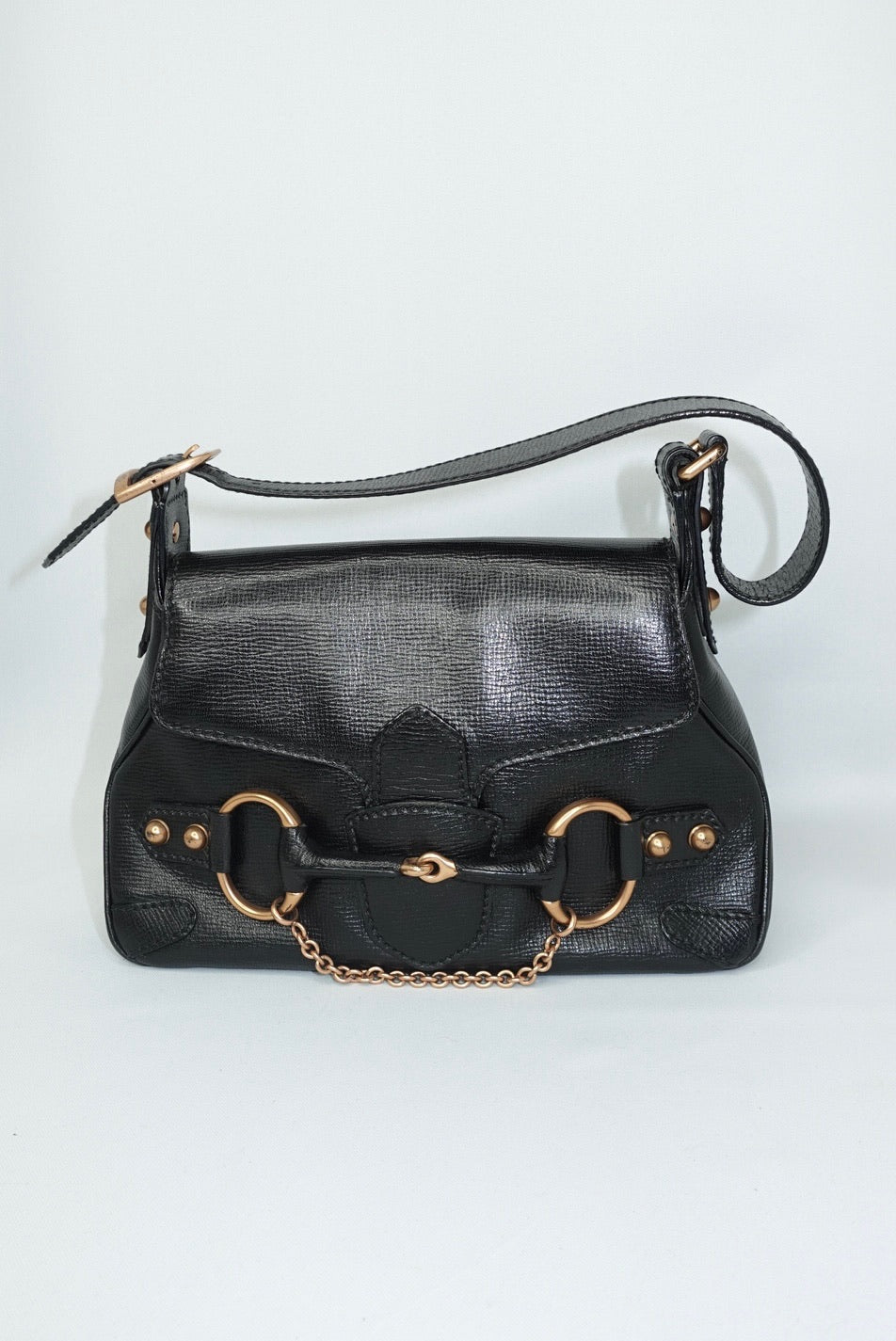 Gucci Vintage Horsebit Shoulder Bag in Black Leather