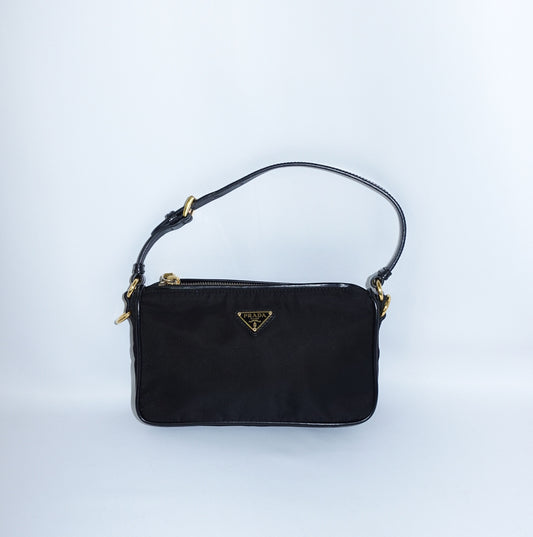Prada Black Nylon Mini Shoulder Bag w/ Gold Toned Hardware