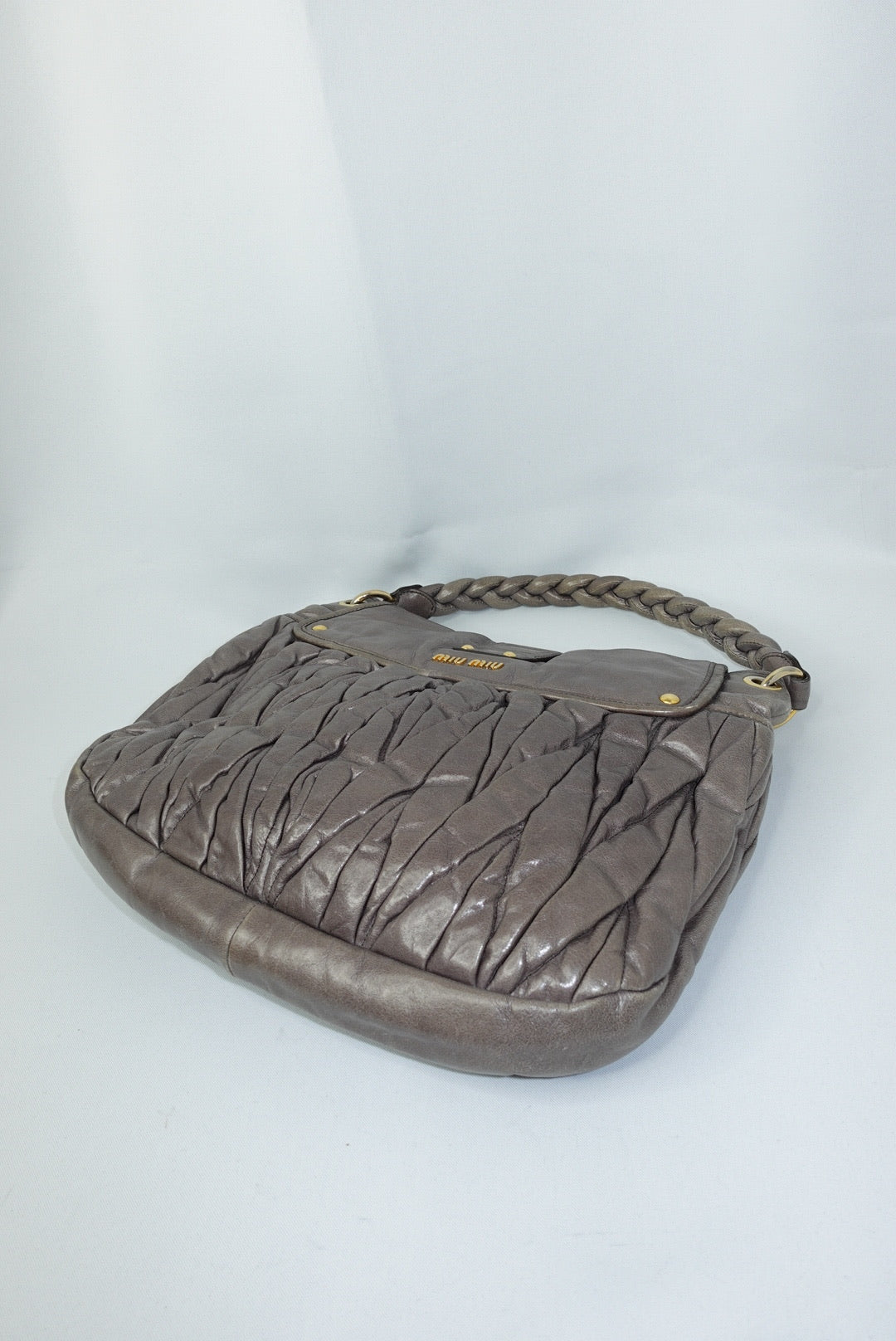 Miu Miu Vintage Grey Matelassé Coffer Shoulder Bag