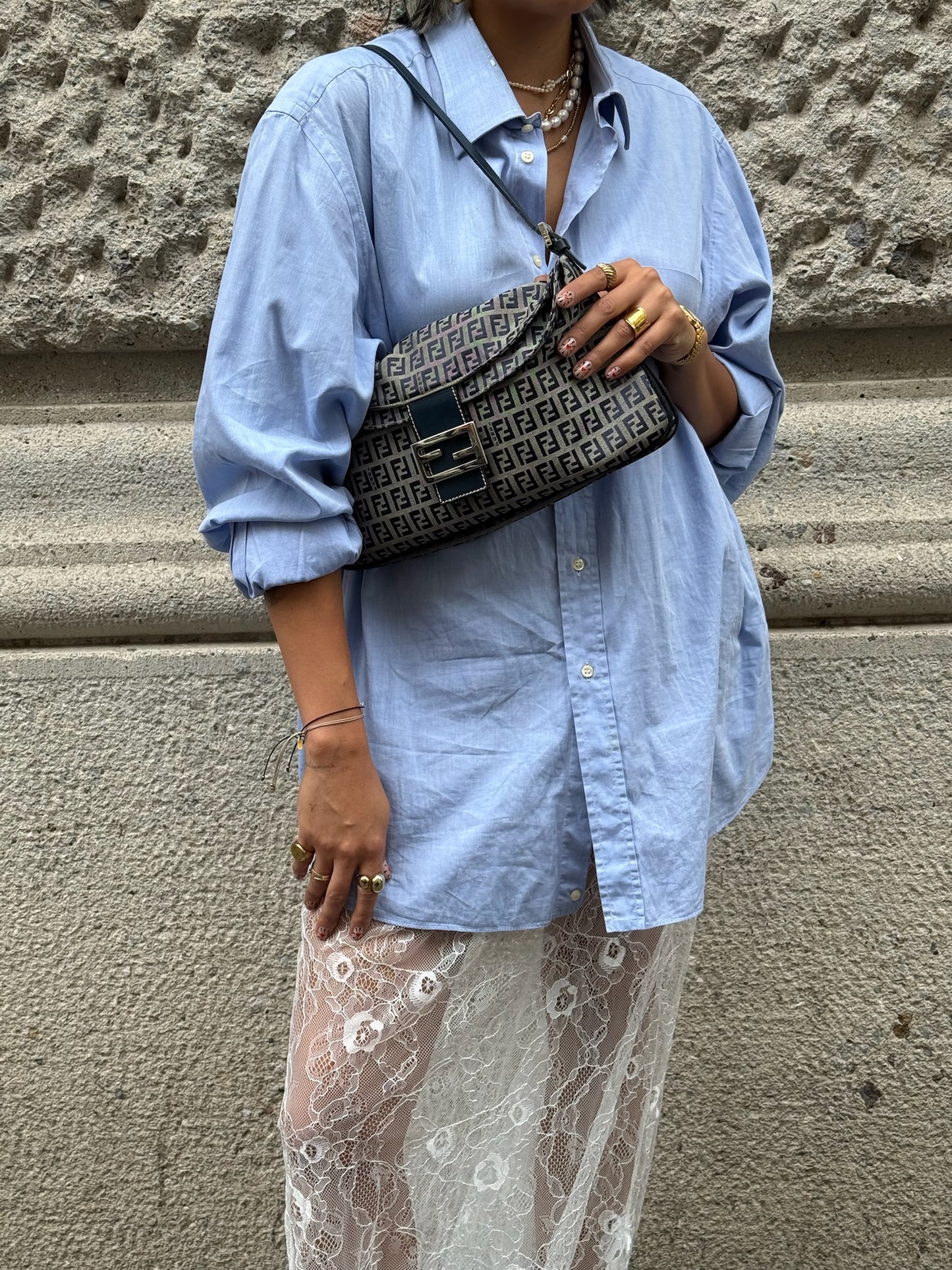 111. Fendi Zucchini Vintage Baguette in Navy Canvas Monogram