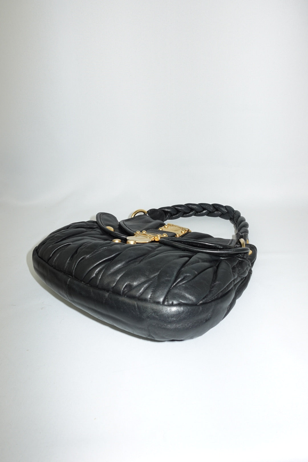 Miu Miu Vintage Black Matelassé Small Coffer Shoulder Bag