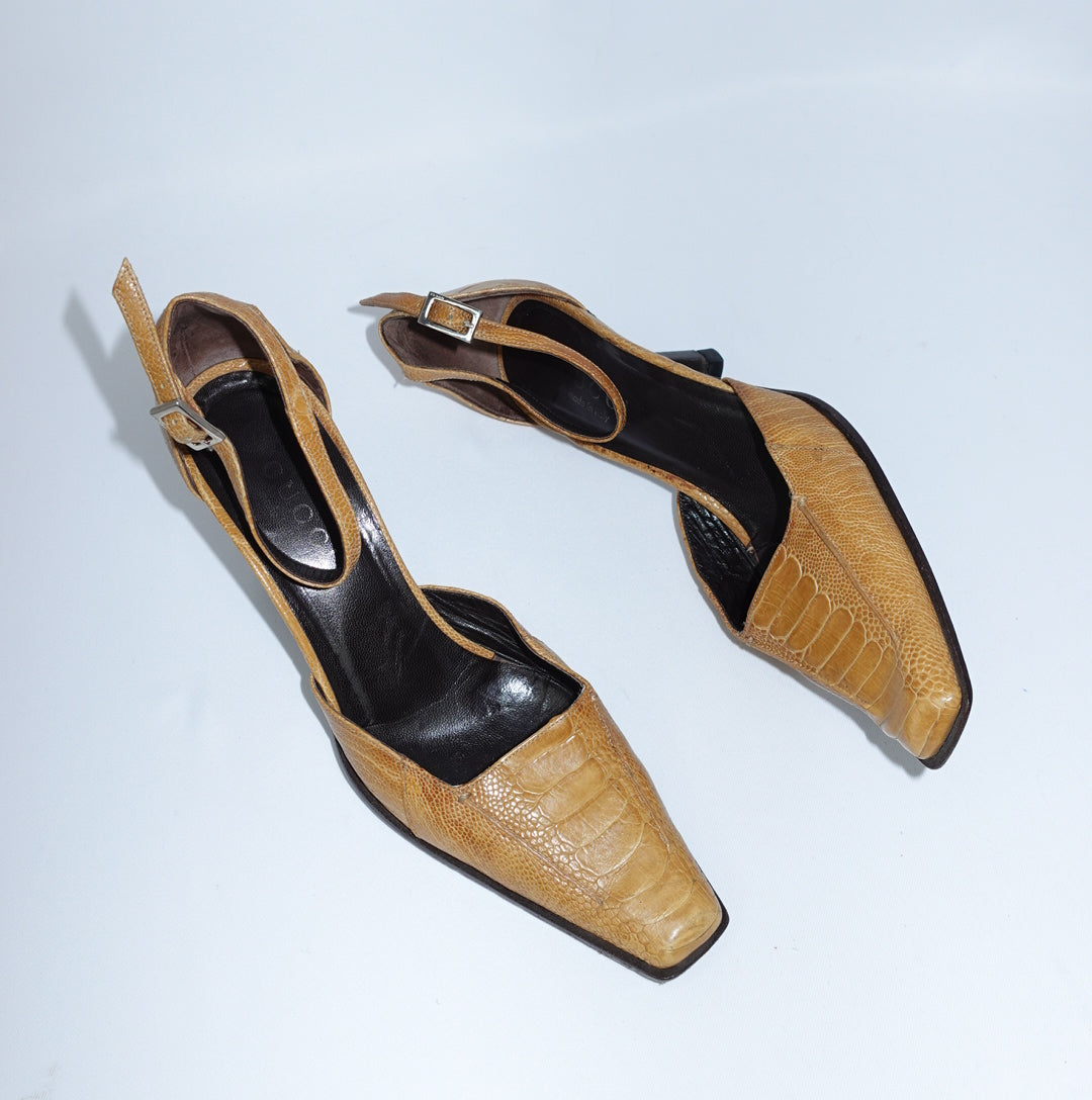 Gucci Reptile Mustard Kitten Heels 37.5