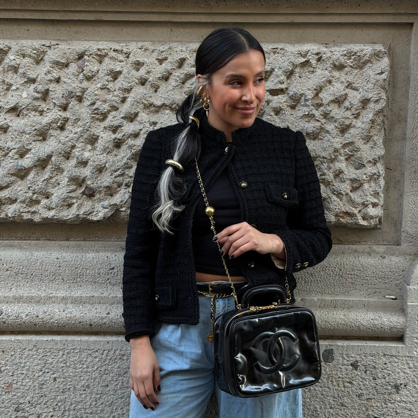 Chanel Black Patent Leather  Vanity Bag