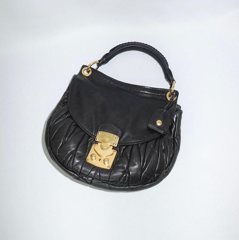Miu Miu Vintage Black Matelassé Lambskin Coffer Shoulder Bag