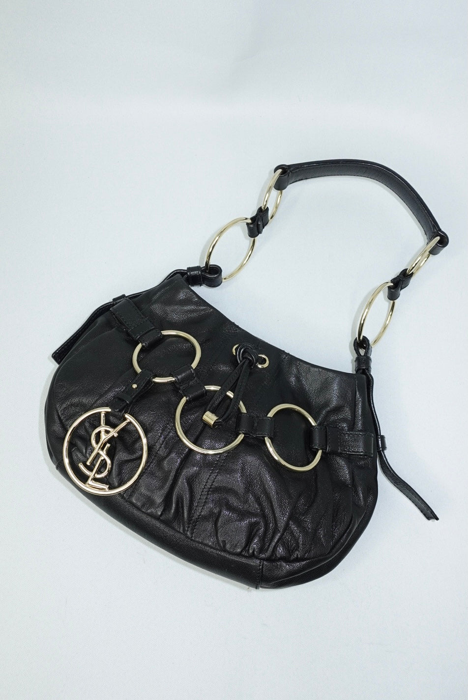 Yves Saint Laurent Black Leather Saharienne Vintage Bag w/ Logo Charm