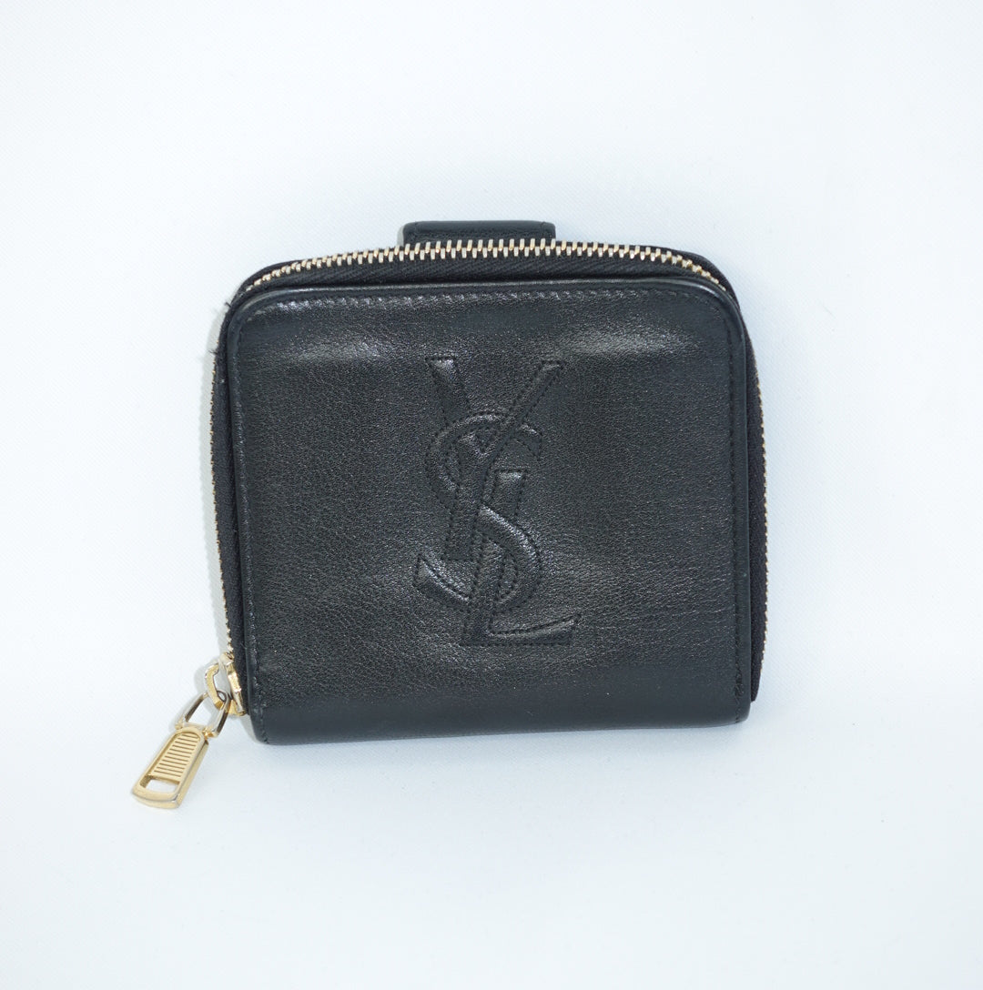 Compact YSL embossed leather wallet in black