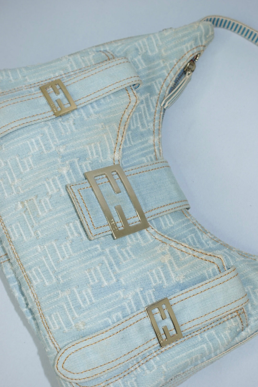 Fendi FF Zucca Light Wash Denim Hobo Bag