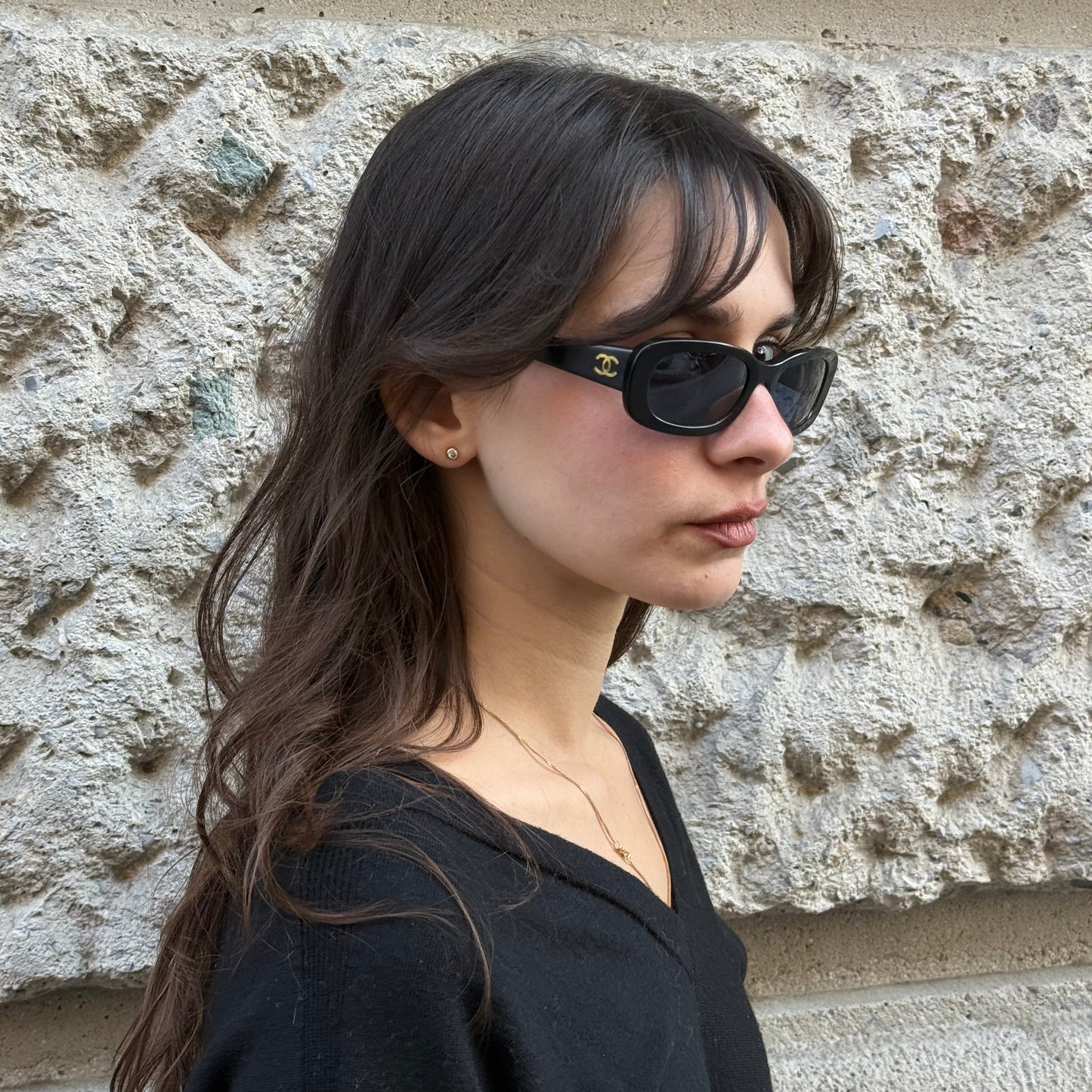 Chanel Black Y2K Sunglasses with Blue lenses