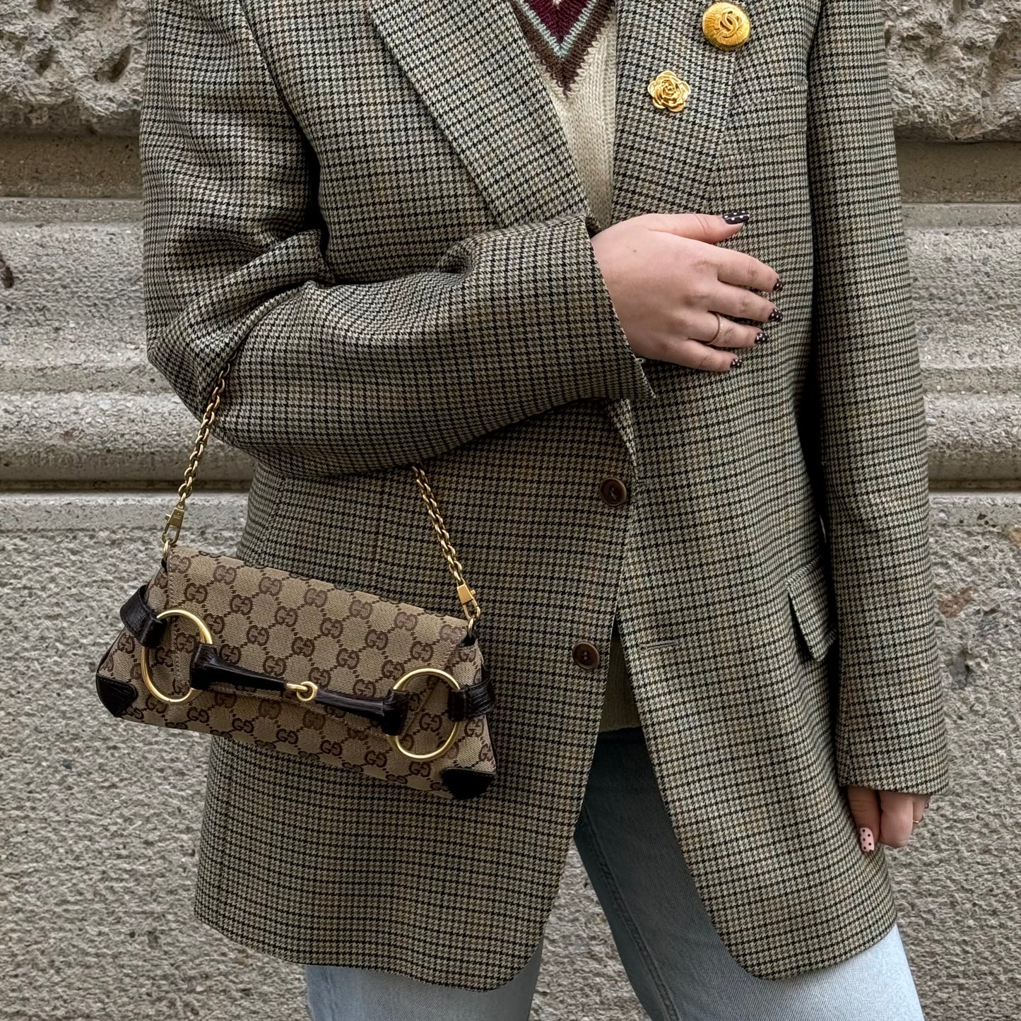 Gucci Horsebit Chain GG Monogram Canvas Small Shoulder Bag