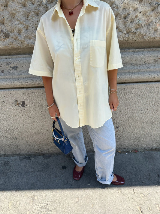 082. Yves Saint Laurent Oversized Butter Yellow Short Sleeve Vintage Shirt