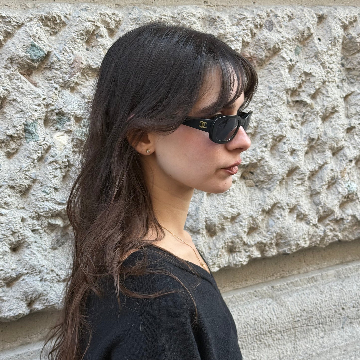 Chanel Black Y2K Sunglasses with Blue lenses