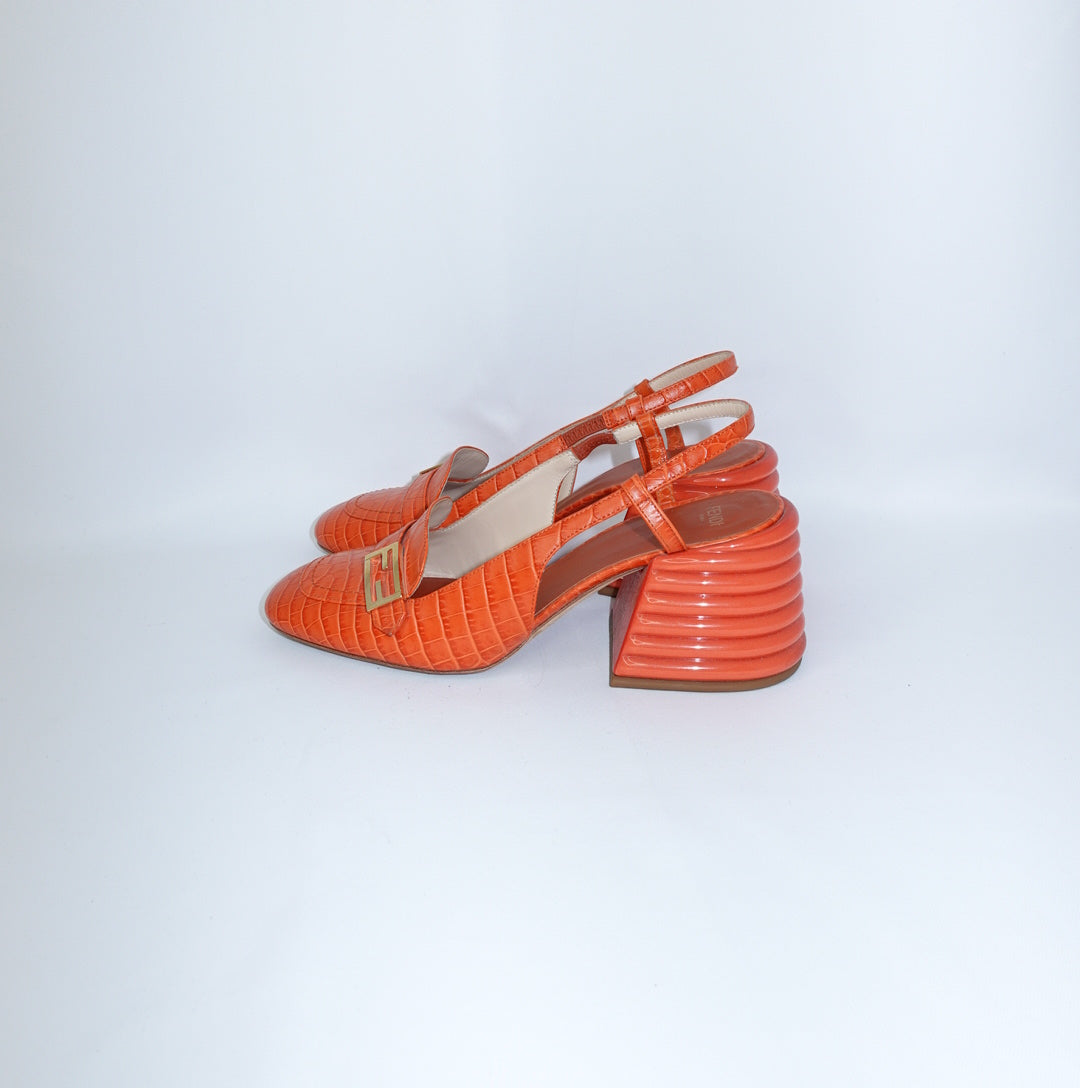 Fendi Orange Mule Heels