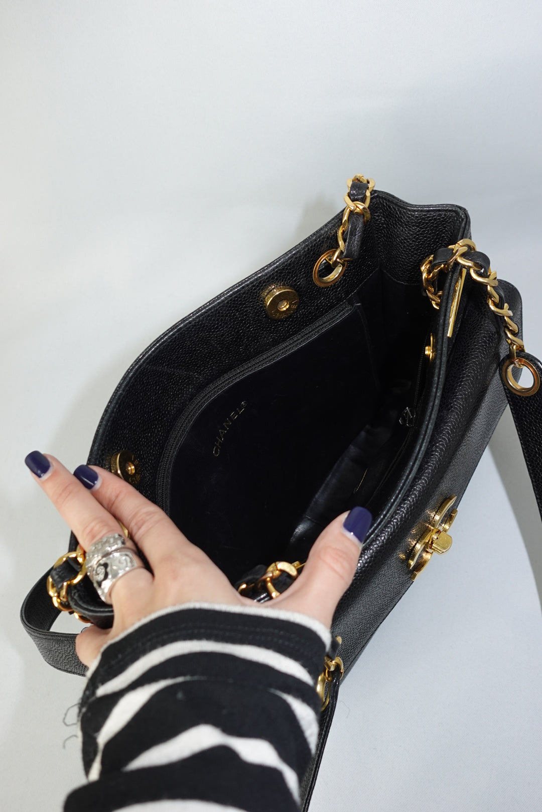 Borsa tote Chanel vintage rara a doppia faccia