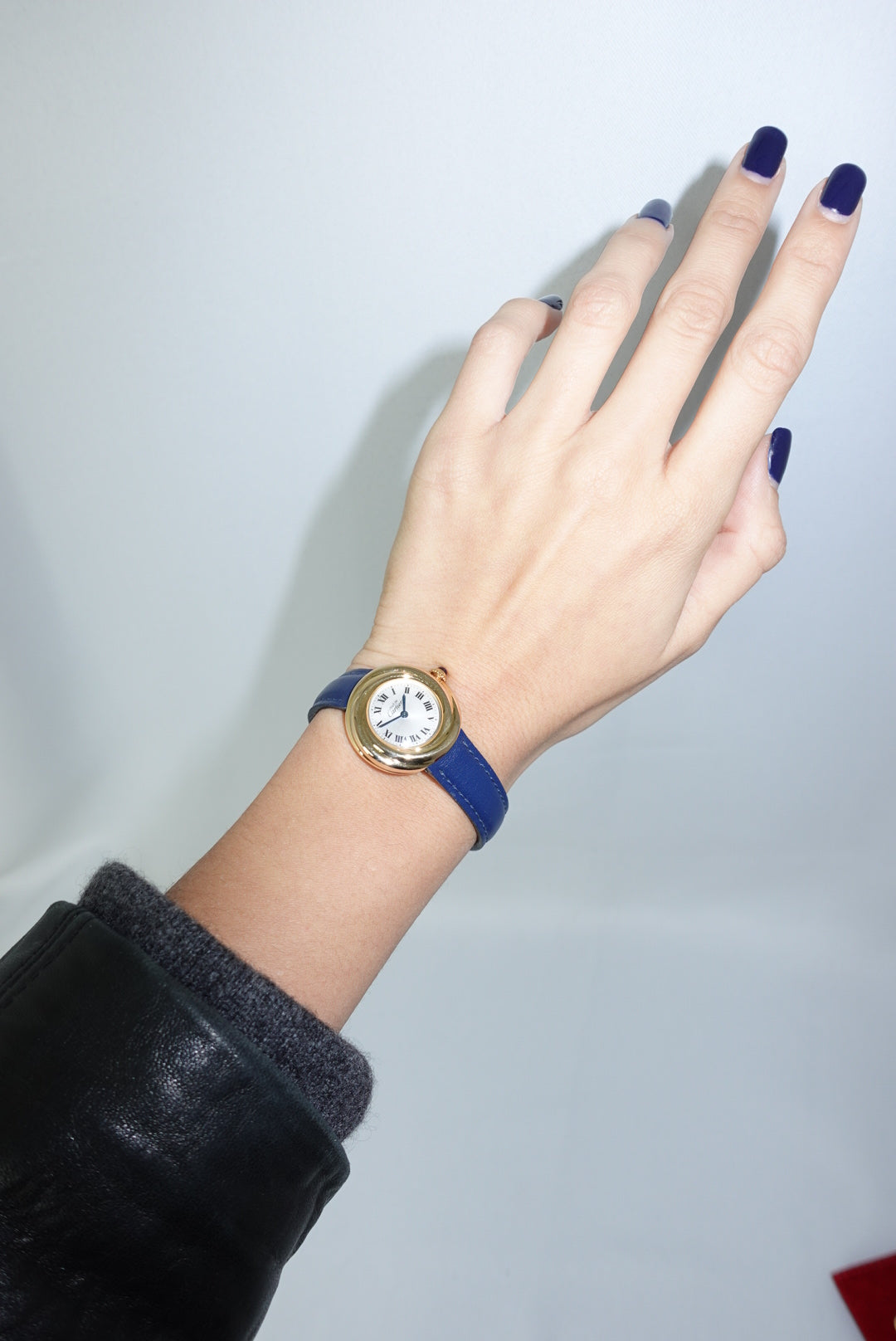 Cartier Trinity Gold Toned Blue Leather Strap Watch Vintage