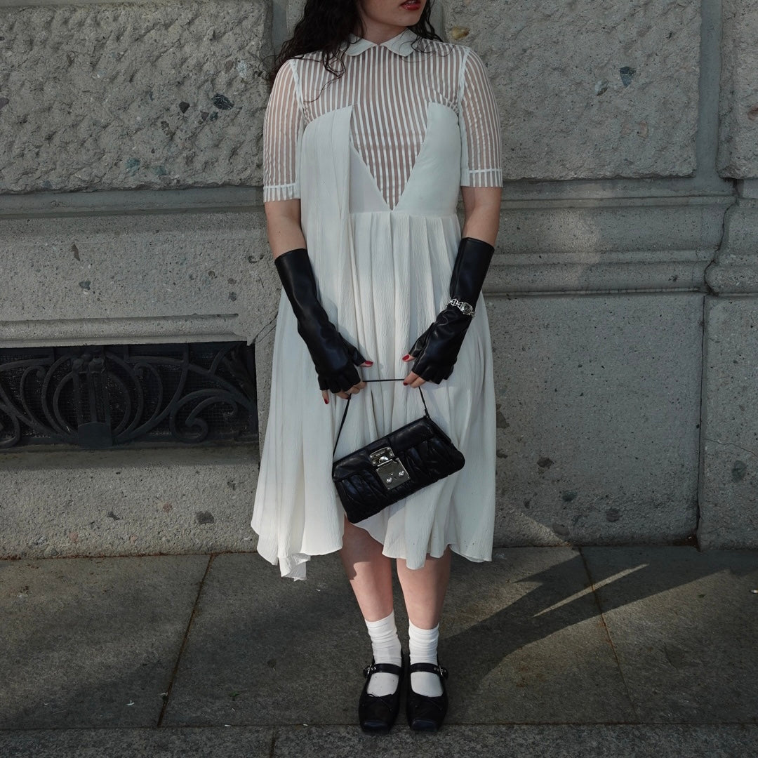 Cream Vintage Dress with Leather Collar