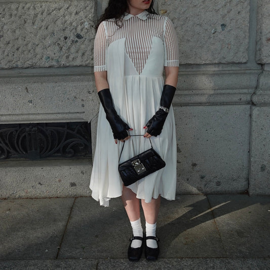 Cream Vintage Dress with Leather Collar
