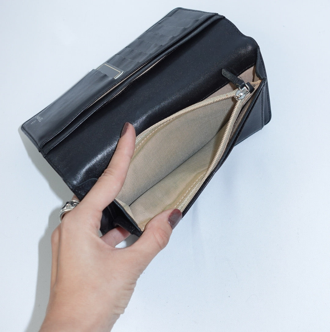 Chanel Black Leather CC Logo Long Wallet