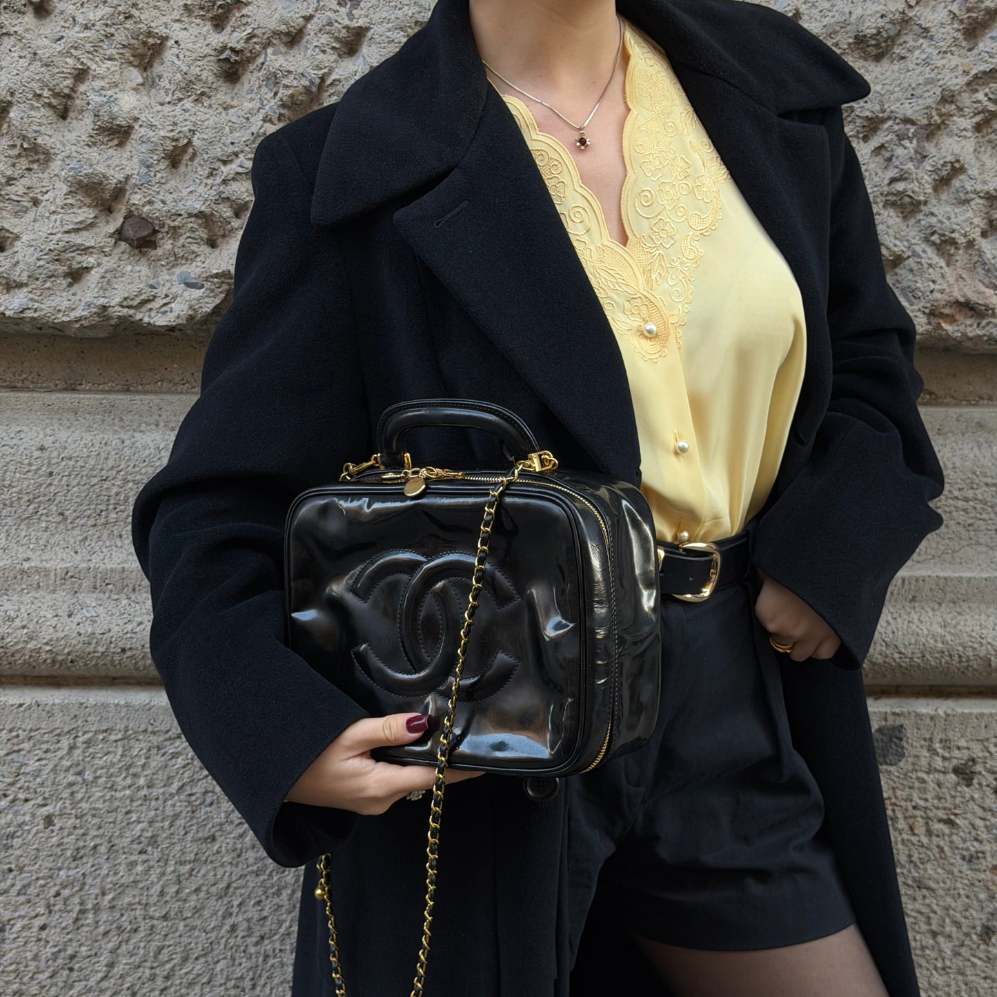 Chanel Black Patent Leather  Vanity Bag