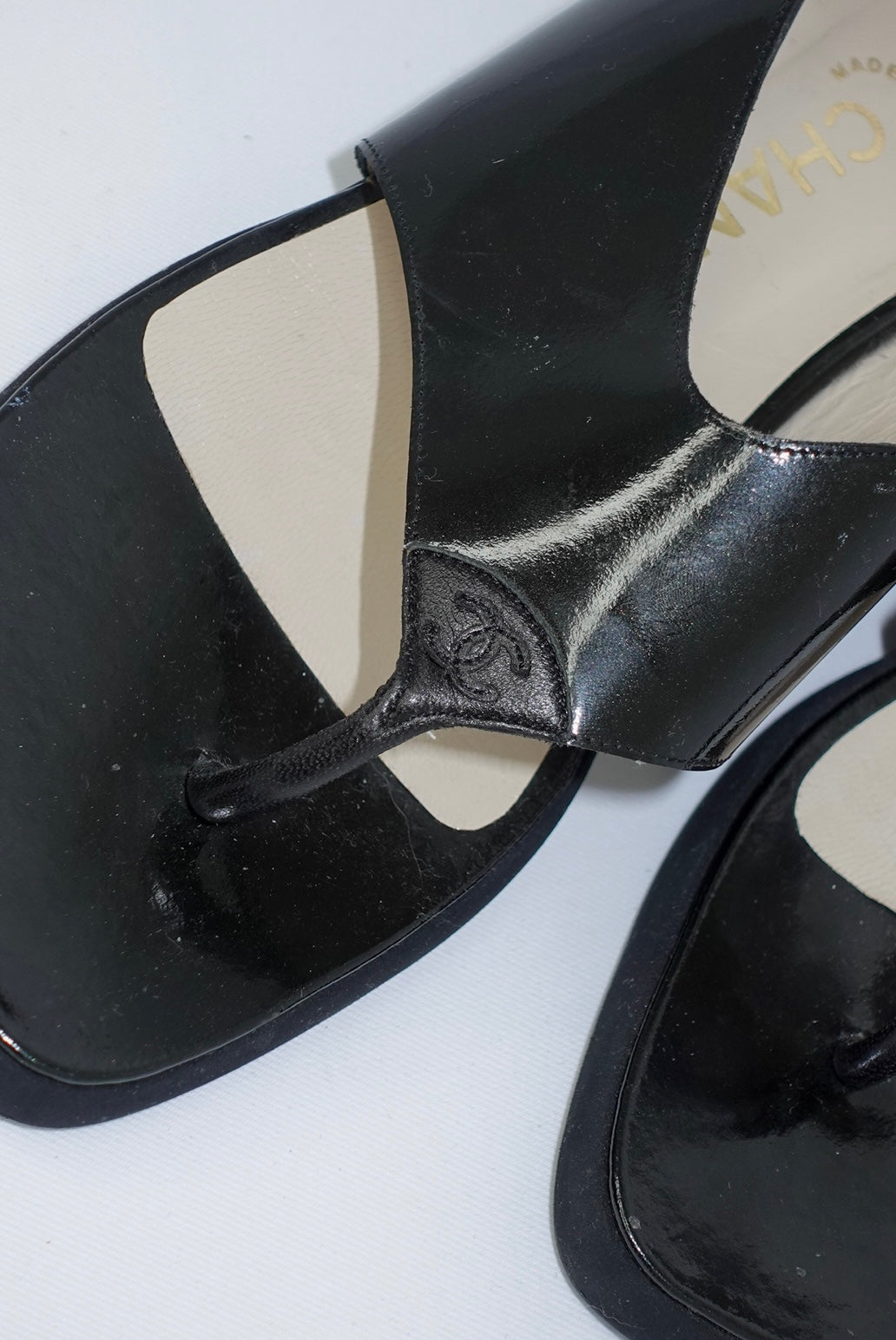Chanel Black Patent Leather Vintage Sandals
