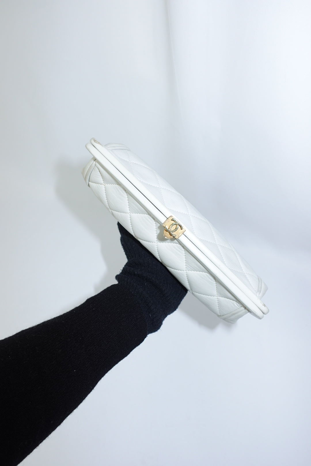 Chanel Vintage White Quilted Leather Clutch