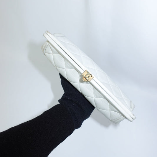 Chanel Vintage White Quilted Leather Clutch