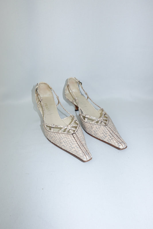 Prada Vintage Beige Python Pointed Toe Kitten Heels 38