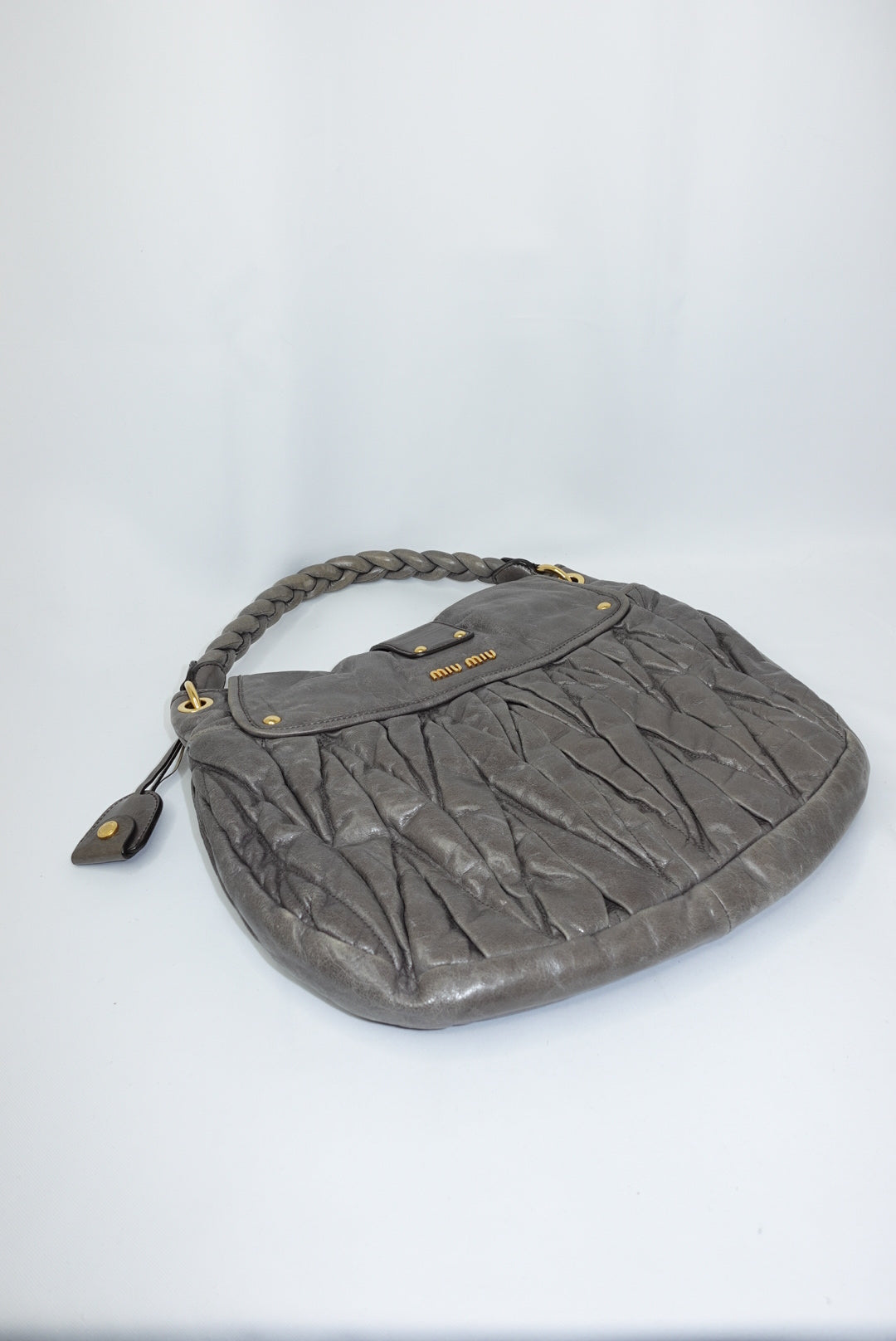 Miu Miu Vintage Gray Matelassé Coffer Shoulder Bag