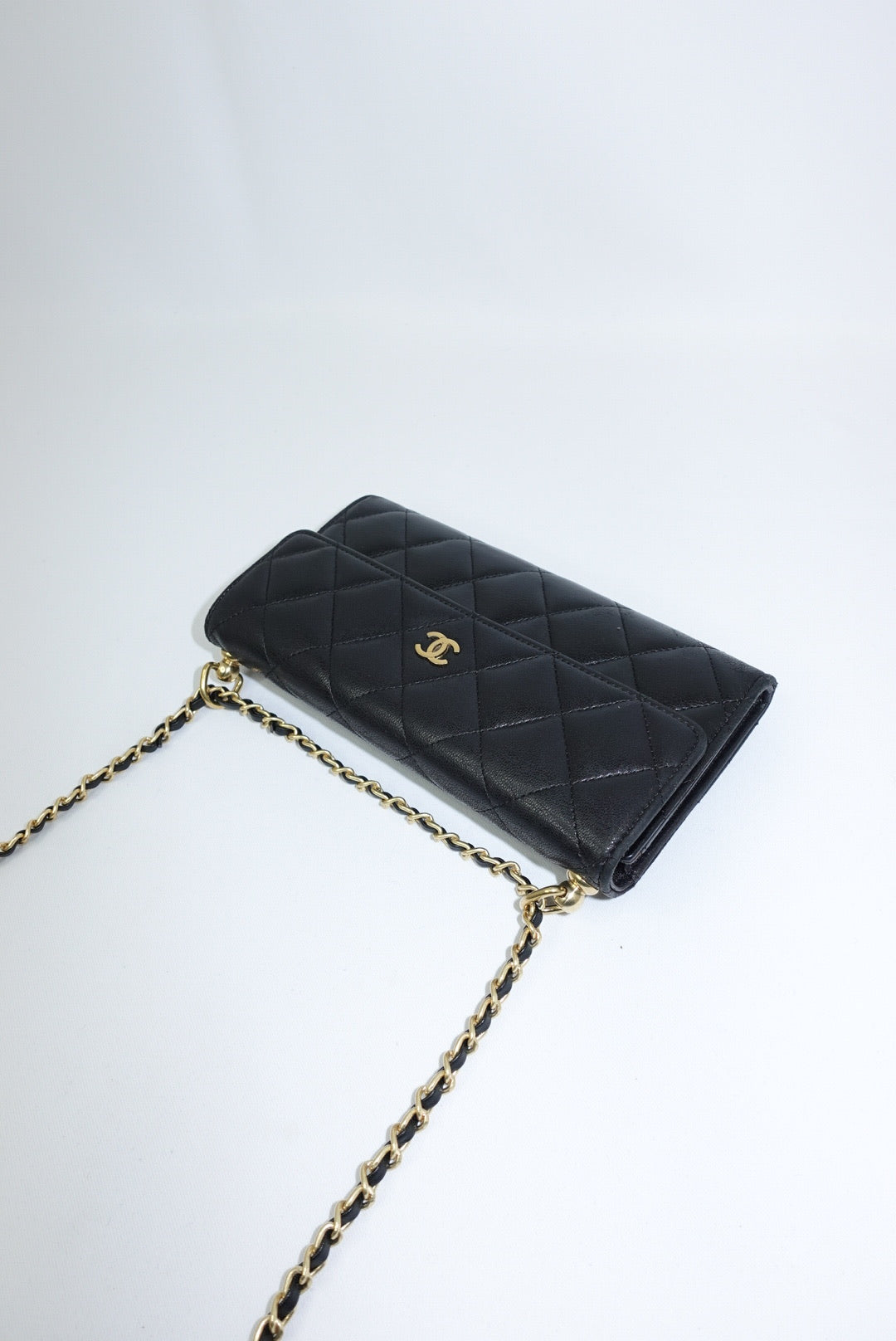 Chanel Re-Worked Black Timeless Flap Vintage Wallet with Chain