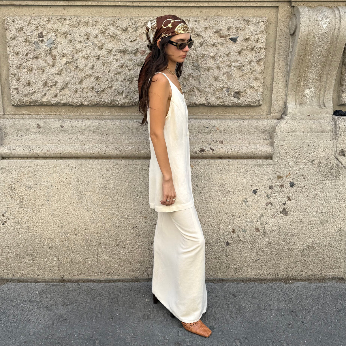 Cream Long Skirt & Gilet Set