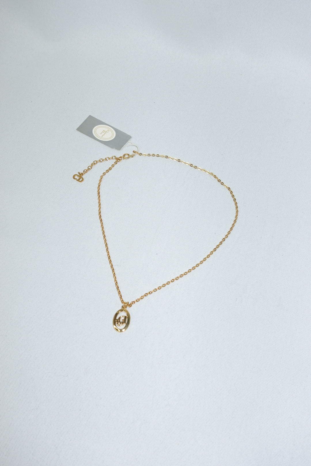 Christian Dior Gold Toned Vintage Necklace Round Logo