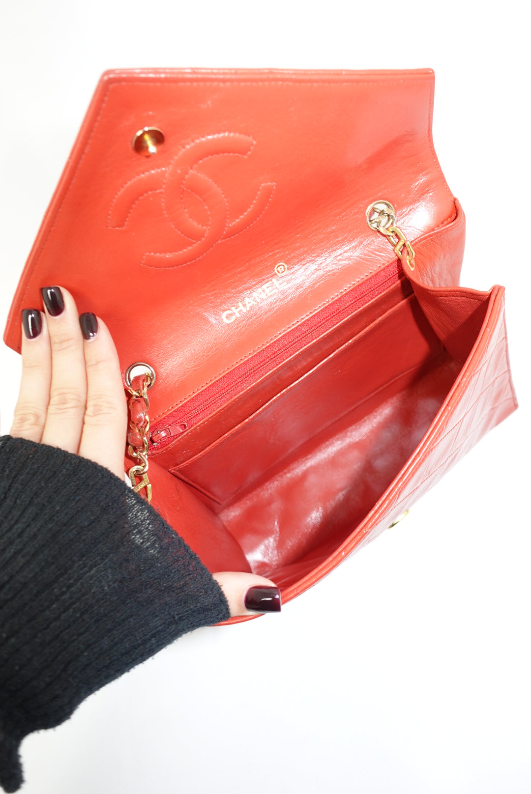 Chanel Vintage Camera Bag CC Logo Red Lambskin