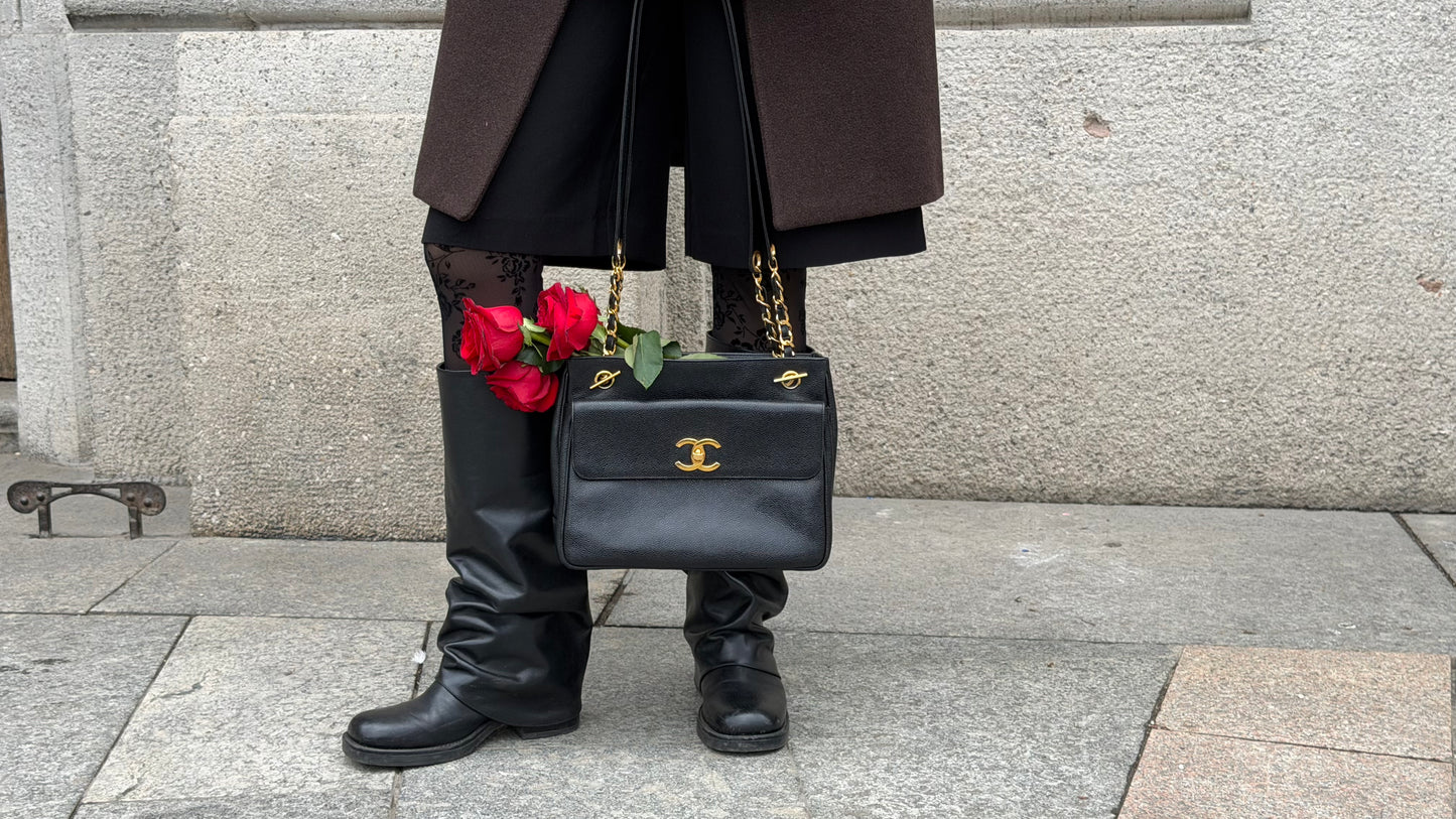 Borsa tote Chanel vintage rara a doppia faccia