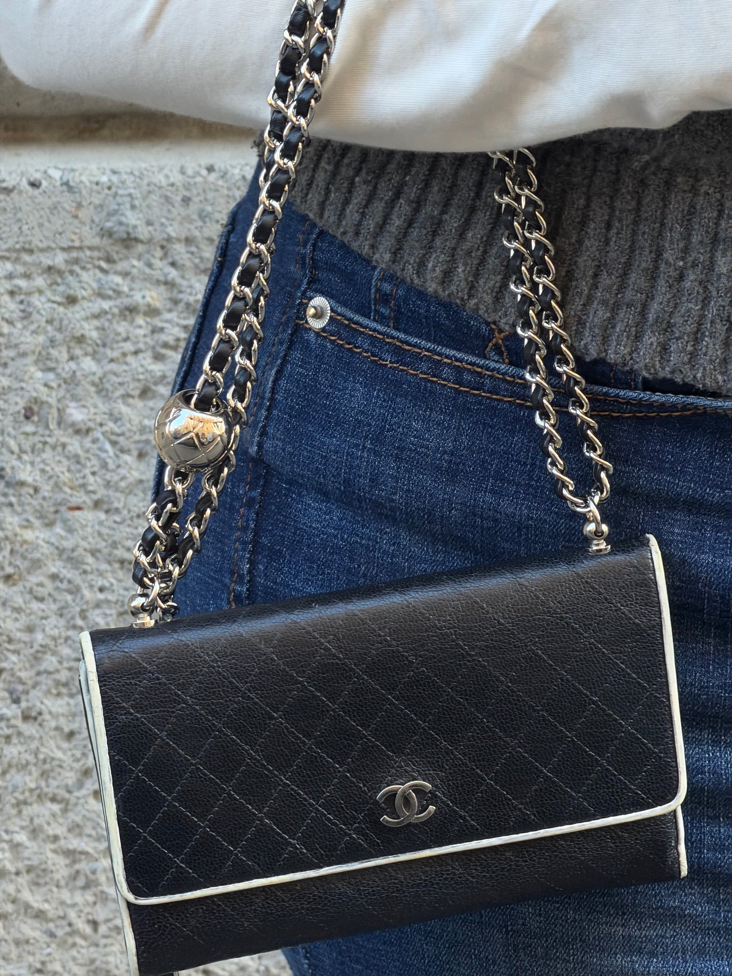Chanel Re-Worked Flap B&W Limited Edition Wallet with Chain