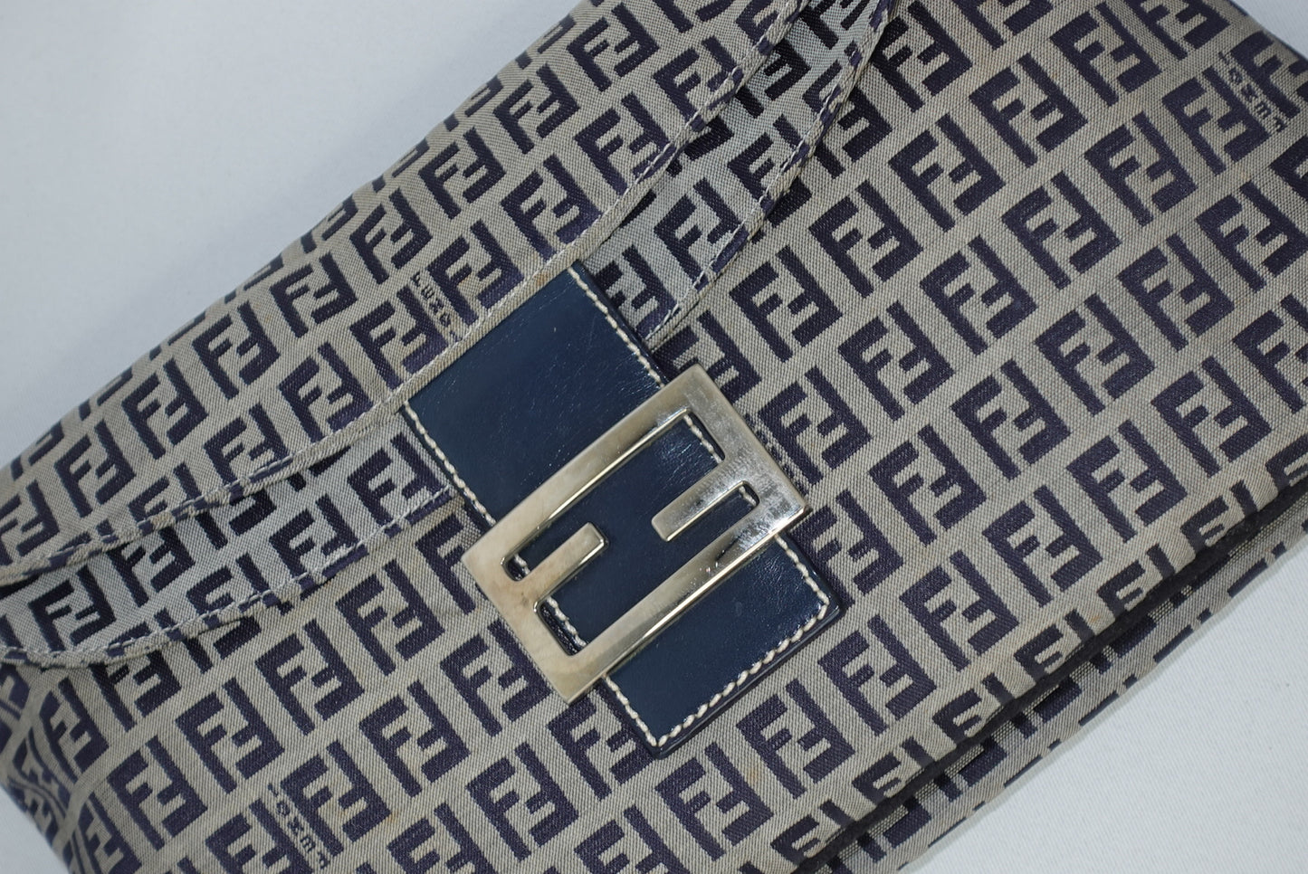 111. Fendi Zucchini Vintage Baguette in Navy Canvas Monogram