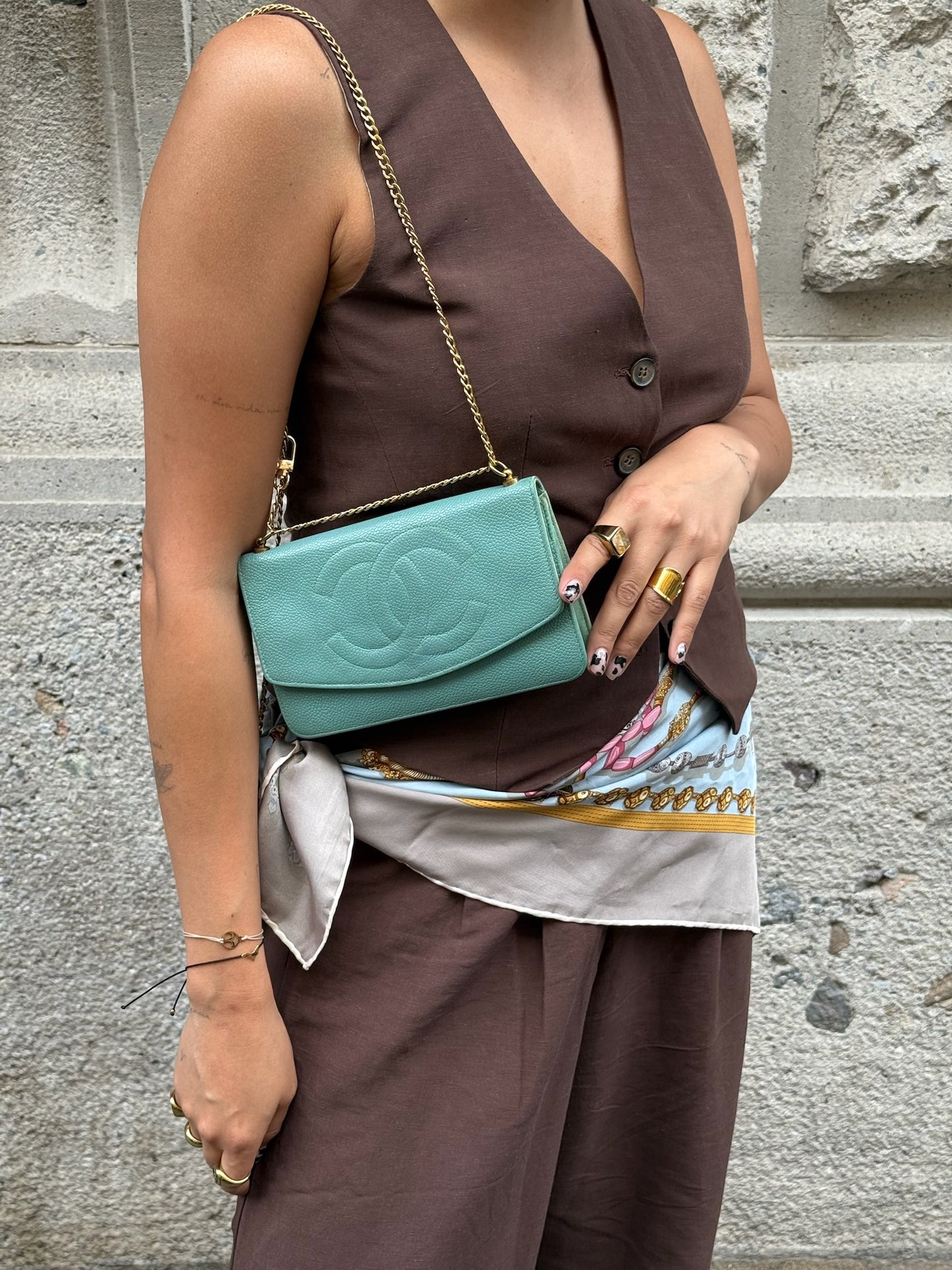 Chanel Re-Worked Flap W.O.C. Teal CC logo