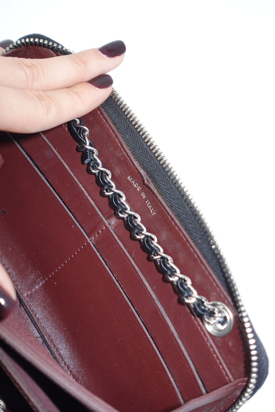 Re-Worked Chanel Timeless Zip Black Vintage Wallet with Chain