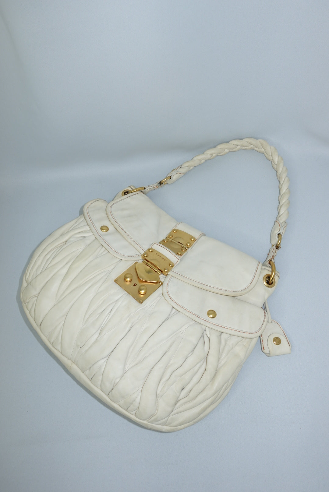 MIU MIU Vintage Coffer Off-White Matelassé Bag