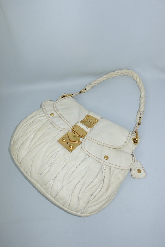 MIU MIU Vintage Coffer Off-White Matelassé Bag