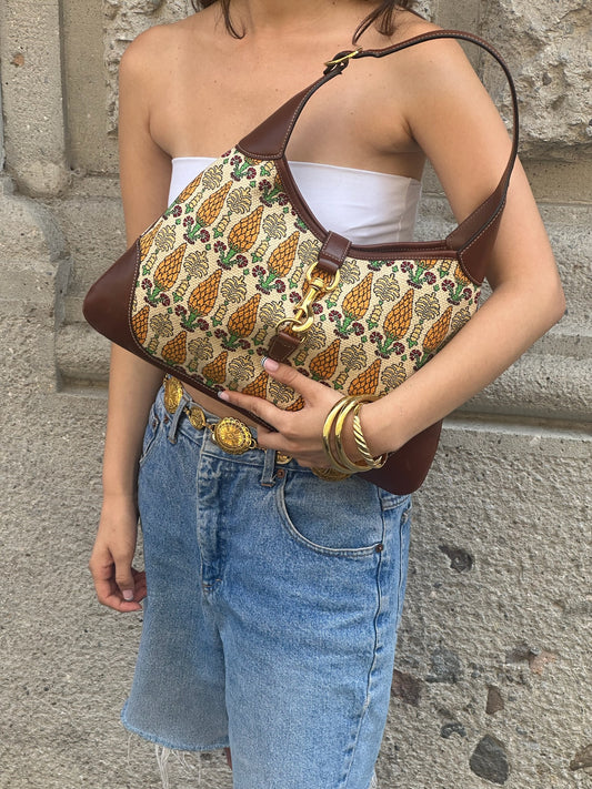 Gucci Jackie Vintage Hobo Brown & Yellow Print Bag