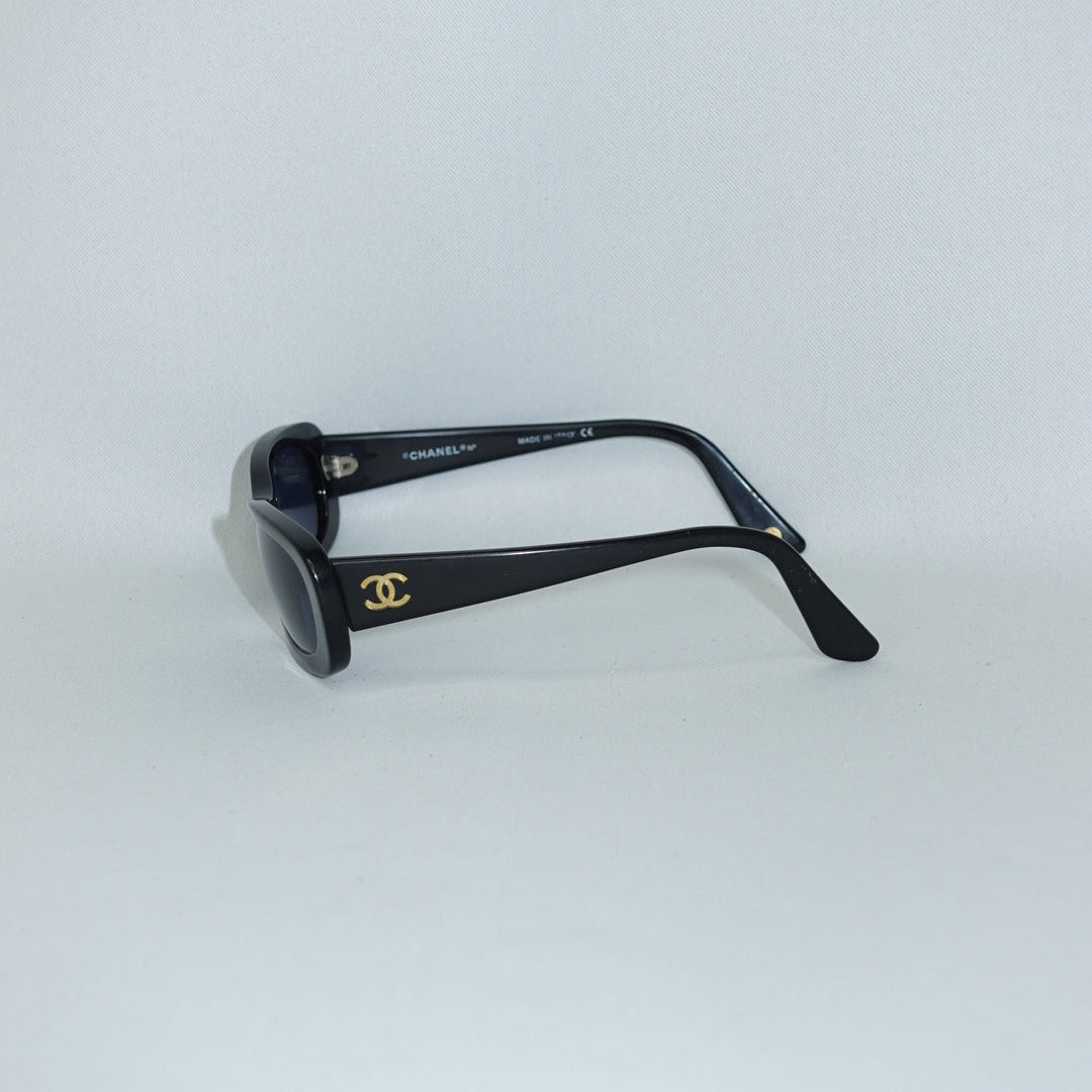 Chanel Black Y2K Sunglasses with Blue lenses
