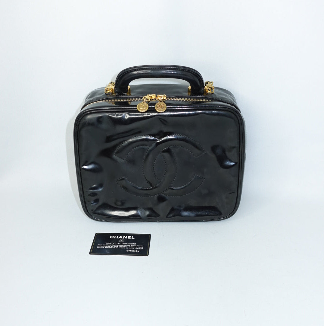 Chanel Black Patent Leather  Vanity Bag