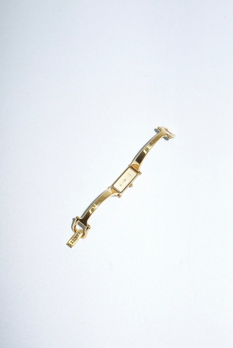 Gucci Vintage 1500L Horsebit Gold Watch With White Dial