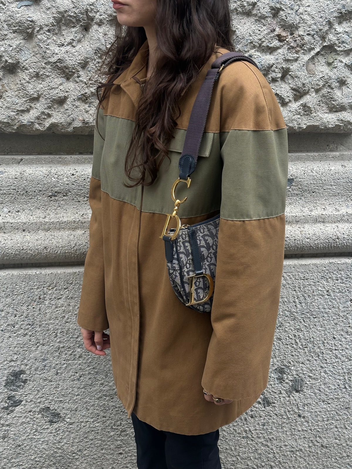 066. Giacca utility Balenciaga verde militare e cammello