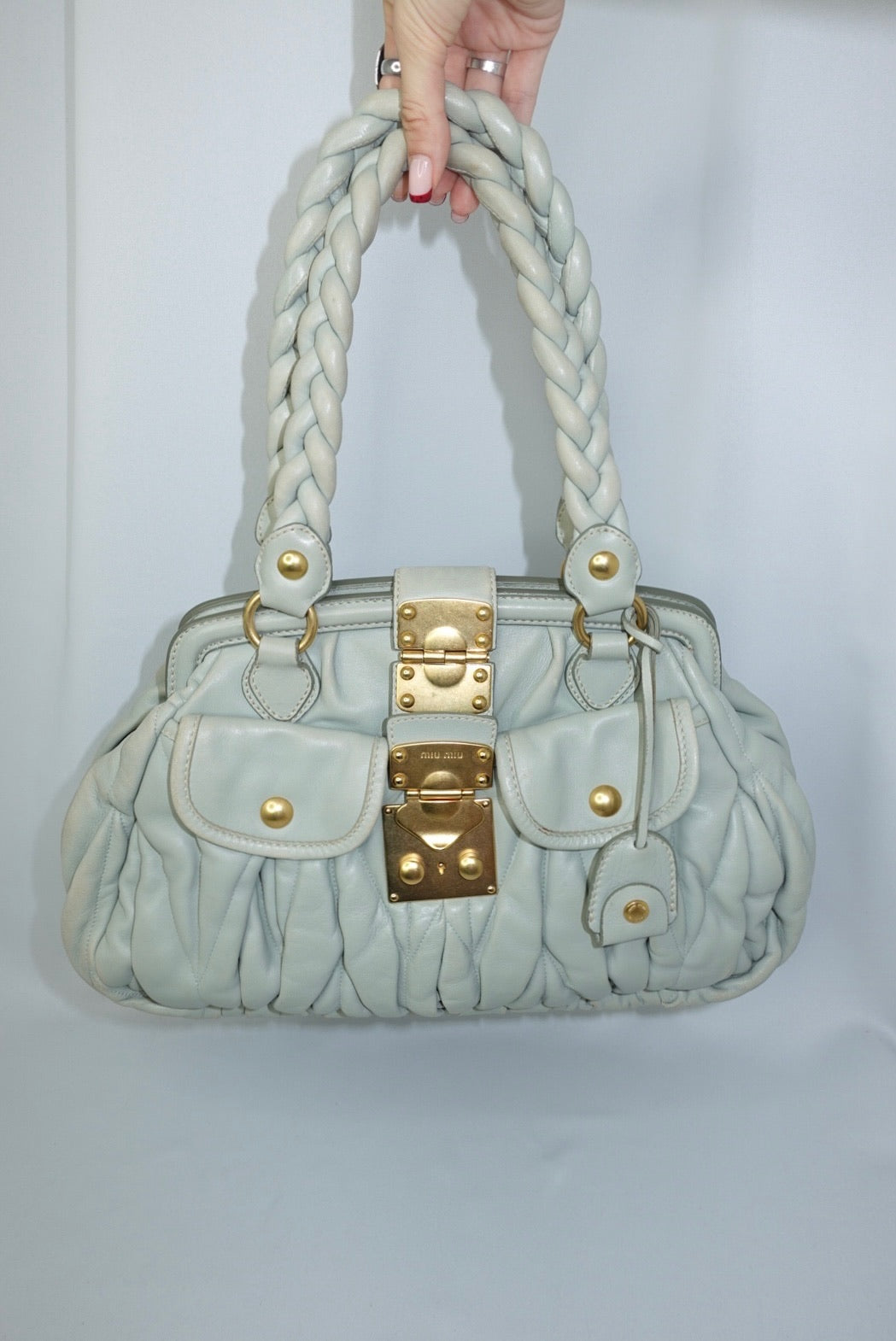 MIU MIU Vintage Coffer Sage Green Matelassé Bag